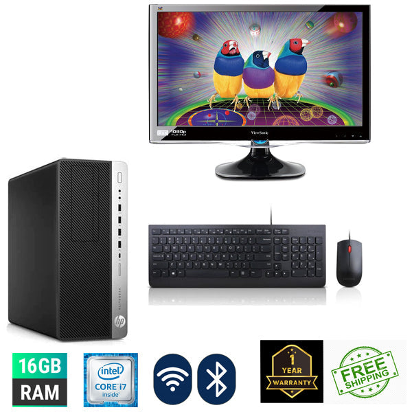 Gaming Combo Sale!! HP EliteDesk 800 G3 Desktop Tower PC i7 7700 3.60 GHz 16GB RAM 256GB SSD + 500GB HDD Windows 10 Home NVIDIA GT 1030 2GB Graphics Refurbished with WIFI 22" Monitor Keyboard Mouse - PC Traders Ltd