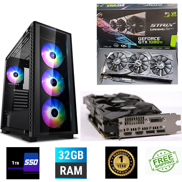 RGB Gaming PC Ryzen 5 5500 32GB RAM 1TB SSD GTX 1080 TI 11GB Graphics