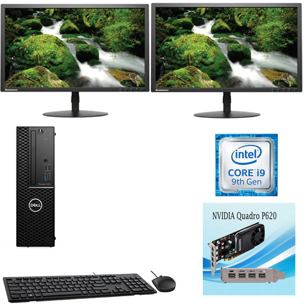 Dell Precision 3431 SFF i9 Turbo 5.0GHZ 32GB RAM 512GB NVME SSD NVIDIA GPU P620 2GB Windows 11 Pro Dual 2X 22" LCD