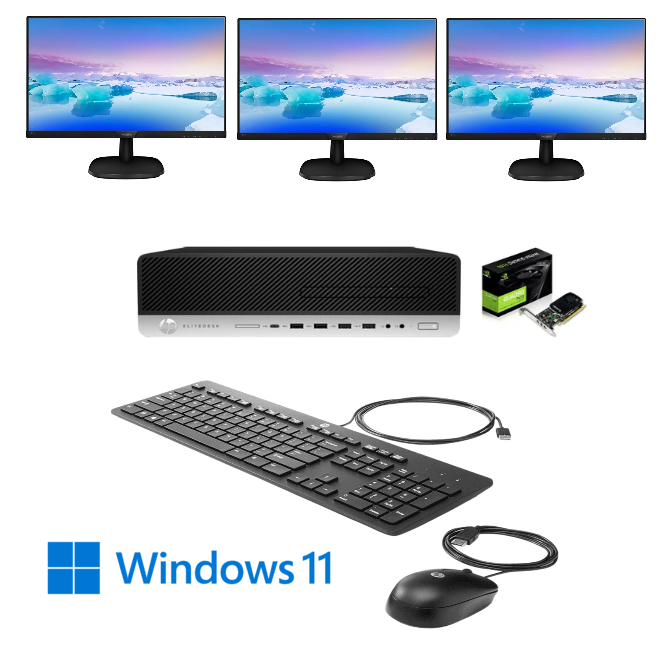 Combo 3x 24" LCD HP ElitDesk 800 G4 Ex Lease SFF Desktop PC intel I5-8500 3.00Ghz 16GB RAM 512GB SSD DVD Windows 11 Pro Graphics Card P400 3xScreen Capable 2GB DDR5