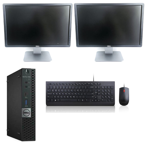 Dell Mini PC Dual Screen Combo Dell OptiPlex 7050 Tiny PC Ex lease i5 2.7GHz 8GB RAM 256GB SSD Windows 10 Pro WIFI 2X 22 Inch Ex lease Monitor Wired keyboard Mouse - PC Traders Ltd