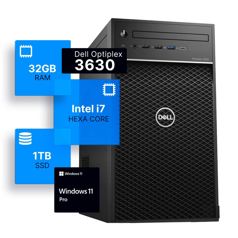 Dual Screen 27" Combo Dell Precision 3630 Workstation i7 Turbo 4.6GHz 32GB RAM 1TB SSD Win11 Pro Quadro P2000 5GB WIFI Ready