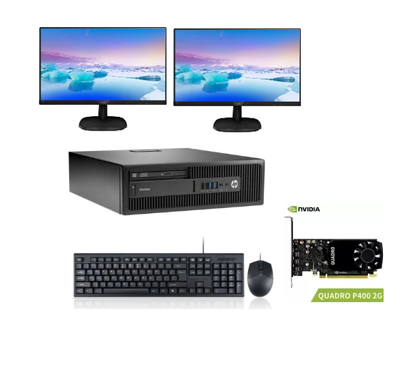 2x 24" LCD Combo HP EliteDesk 800 G2 SFF Ex Lease Desktop i5-6500 3.2 GHz 8GB RAM 256GB SSD Windows 10 Pro P400 2GB Graphics Card