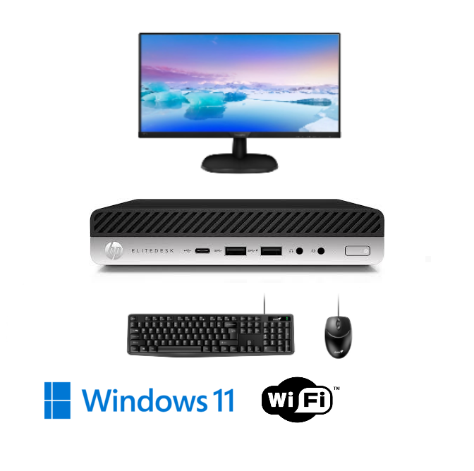 Combo Deal HP EliteDesk 800 G4 Tiny Mini PC i5-8500T 16GB RAM 256GB SSD Windows 11 Pro +22" Monitor