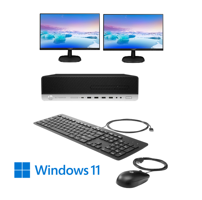 Dual Screen 2X 24" LCD HP ElitDesk 800 G4 Ex Lease SFF Desktop PC intel I5-8500 3.00Ghz 16GB RAM 512GB SSD DVD Windows 11 Pro