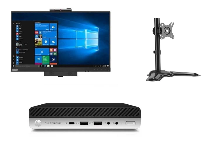 HP EliteDesk 800 G4 Tiny Mini PC i5-8500T 16GB RAM 256GB SSD Windows 11 Pro and built in WI-FI Ready 24" Touchscreen Lenovo LCD New Brateck Monitor Bracket