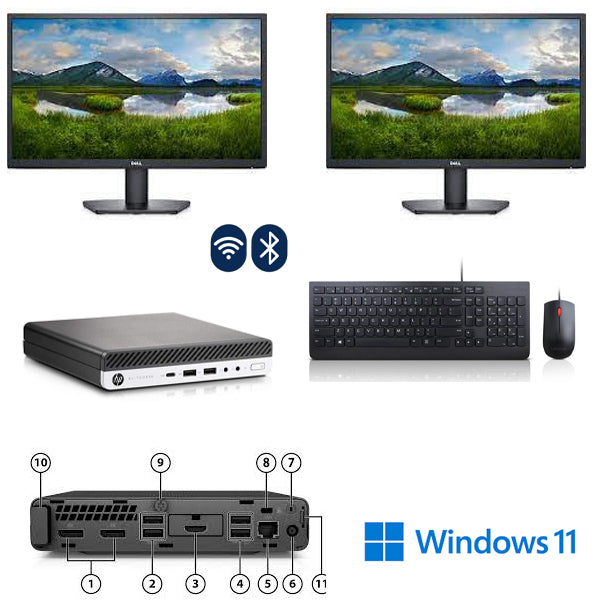 Ultimate Combo HP EliteDesk 800 G4 Mini PC i5-8500T 32GB RAM 1TB SSD Win 11 Pro + 2X 24" Screen