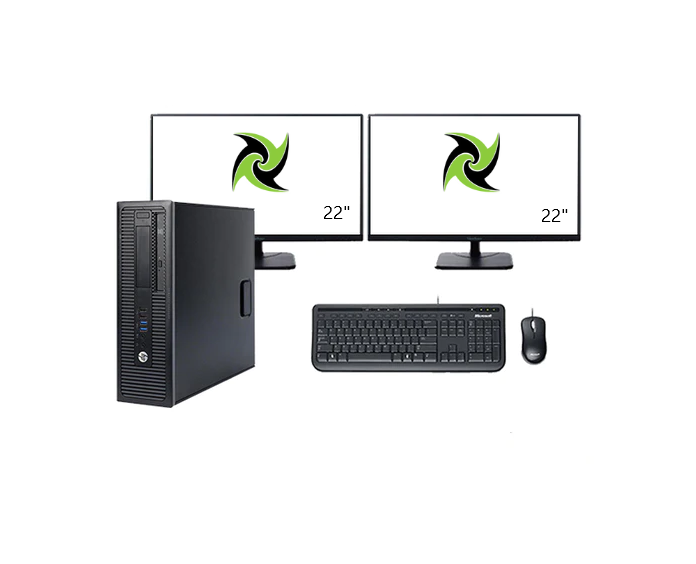 Multitasker Office Setup HP 800 G1 Desktop PC i5 3.70 GHz 8GB RAM 500GB HDD Windows 10 Home 2 x 22 Inch Monitors Wired Keyboard Mouse Refurbished - PC Traders Ltd