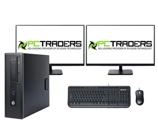 Multitasker Office Setup HP 800 G1 Desktop PC i5 3.70 GHz 8GB RAM 500GB HDD Windows 10 Home 2 x 22 Inch Monitors Wired Keyboard Mouse Refurbished - PC Traders Ltd