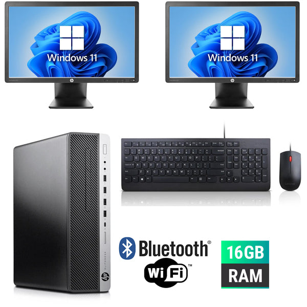 Dual Screen Setup HP EliteDesk 800 G3 SFF Ex-Lease Intel i5 7500 Turbo 3.8GHZ 16GB RAM 512GB SSD WIFI Windows 11 includes 2X 22" LCD