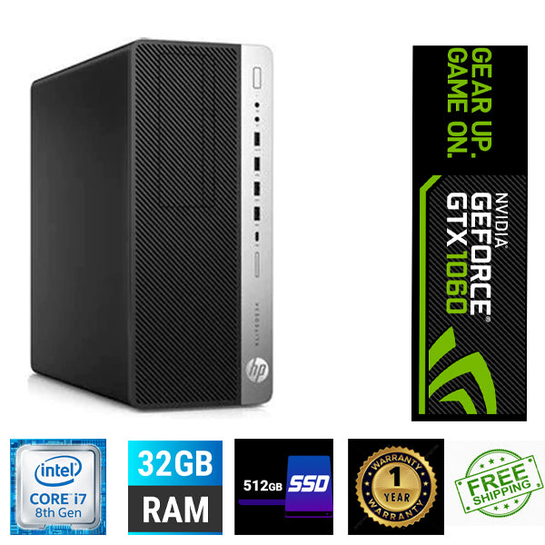 Powerful Unit! HP EliteDesk 800 G4 Ex Lease Desktop PC i7-8700 32GB RAM 512GB SSD DVD Win 11 Home GTX 1060 GPU - PC Traders Ltd