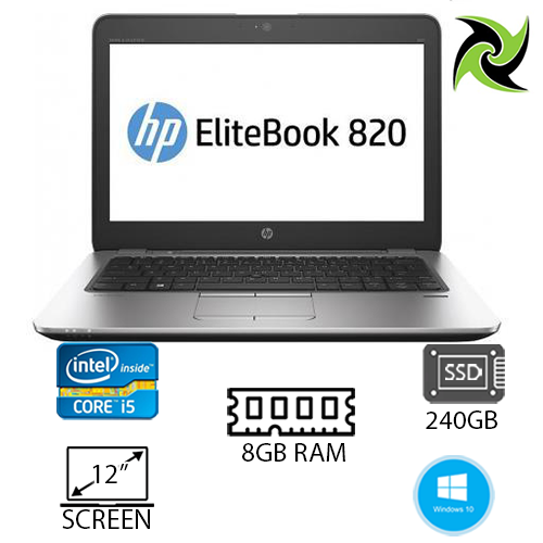 HP EliteBook 820 G3 Ex Lease Laptop i5-6300U 2.3GHz 8GB RAM 240GB SSD 12" Webcam Windows 10 Pro Laptop - PC Traders New Zealand 