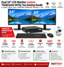 Dual 24" LCD Monitor Lenovo ThinkCentre M70q Tiny i5-10500T 3.8GHz 16GB 256GB SSD W11P