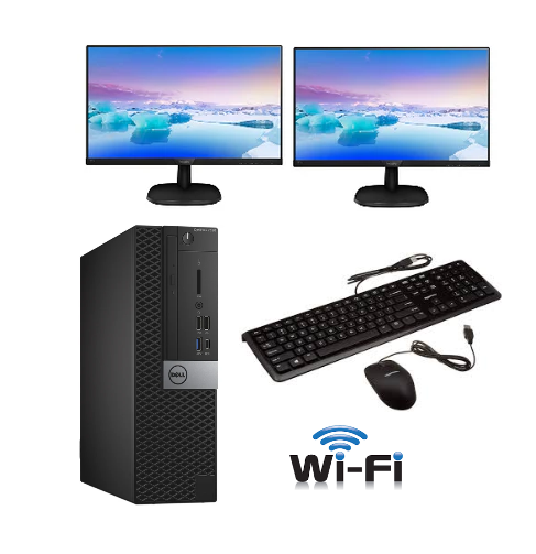 Combo Deal! Dell OptiPlex 7050 SFF PC i5-7600 3.5GHz 16GB DDR4 RAM 512GB SSD Win11Pro 2x 24"LCD Key&Mouse Wifi Ready