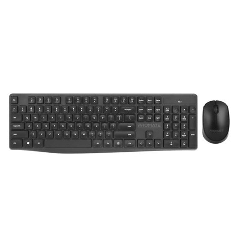 Brand New Promate PROCOMBO-5.BLK Slim Profile Full-Size Wireless Keyboard & Mouse Combo, 2.4GHz Nano USB receiver, 10m Range, Auto-sleep Function, High Precision Mouse, Black Colour - PC Traders Ltd