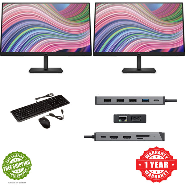 USB-C COMBO Dual Monitor with Dock used Wired Keyboard and Mouse and Cables - PC Traders Ltd