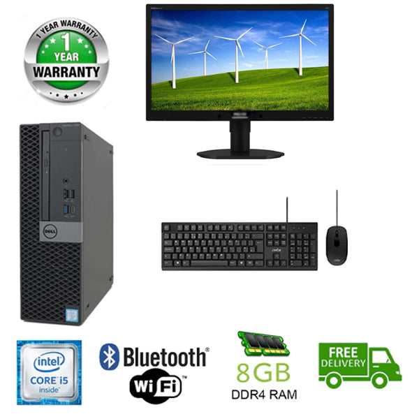 Office Package!!Dell OptiPlex 7050 PC SFF Refurbished i5 2.5GHz 8GB RAM 240GB SSD Windows 10 Pro WIFI and Bluetooth ready includes: 24" exlease Monitor & used wired keyboard Mouse - PC Traders Ltd