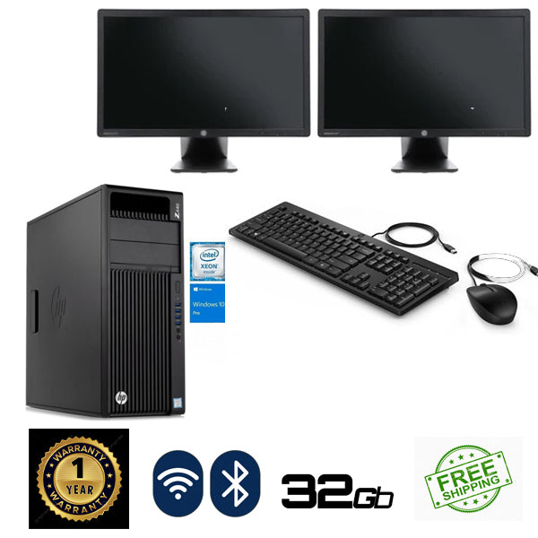 Super System Combo HP Z440 Workstation V4 3.60 GHz 32GB RAM 512GB SSD + 2TB HDD Quadro P4000 8GB Graphics WIFI WIN 10 Pro 2X 22" LCD  Key & Mouse - PC Traders Ltd