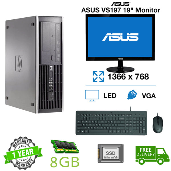 Basic Combo HP Compaq 6300 Pro SFF Ex Lease PC i5 3GHz 8GB 240GB WIN 10 Home includes 19" Monitor Keyboard and Mouse - PC Traders Ltd