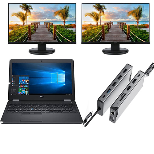 Dell Latitude E5590 Ex-Lease i5-8350U Quad core up to 3.60GHz 16GB RAM 240GB SSD with Intel UHD Graphics 620 15.6" Webcam Windows 11 Ready includes 2X 24" Acer Monitors USB C Dock Wireless Keyboard and Mouse - PC Traders Ltd